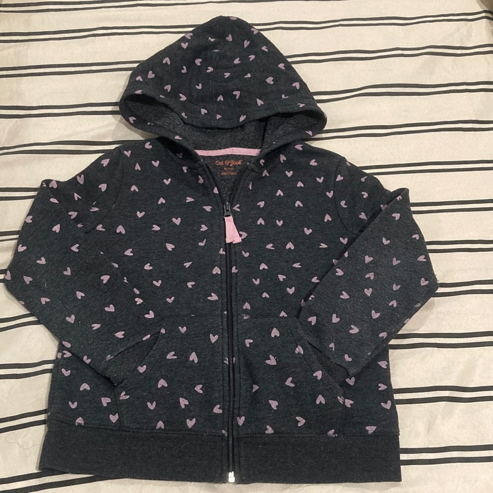 Cat & Jack Dark Gray Hoodie with Pink Hearts
